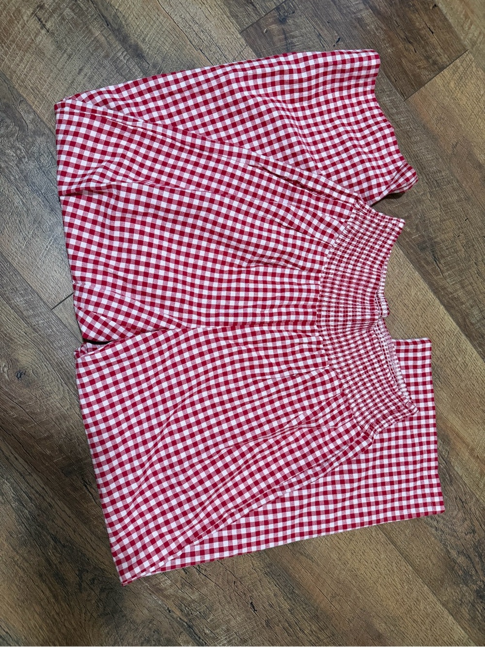 Red and White Gingham Smocked Waist Skirt